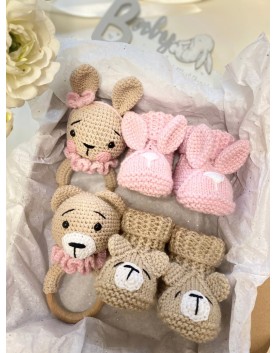 Χειροποίητο Πλεκτό Βρεφικό Σετ "Rabbit and Bear"