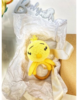 Πλεκτή στο χέρι Βρεφική Κουδουνίστρα "Παπάκι"