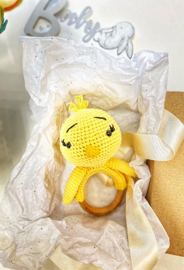 Πλεκτή στο χέρι Βρεφική Κουδουνίστρα "Παπάκι"